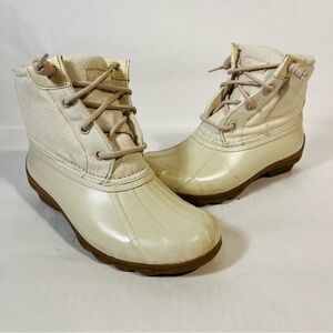 Sperry Syren Gulf Waterproof Rubber Duck Boots Cream Oat STS86758 Size 5